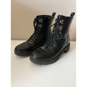 7.5 - Womens 1990s Vintage Y2K Lace Up Black Military Style Retro Platform Boots